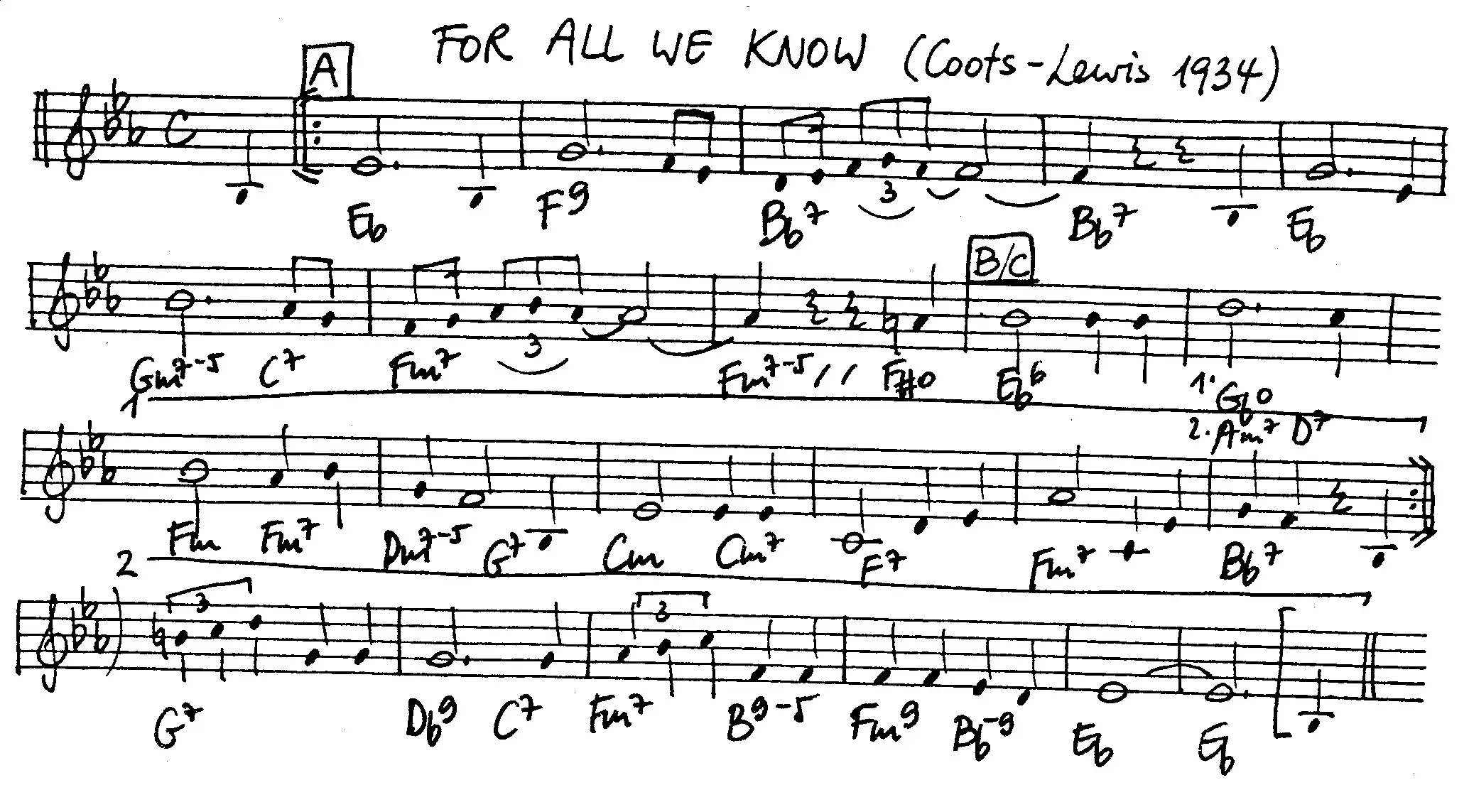 for all we know free jazz leadsheet - Courtesy of the Jungle Jazz Band
